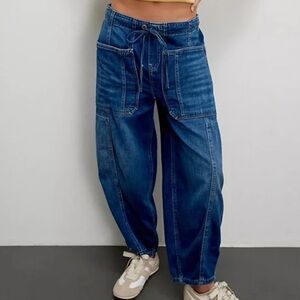 We The Free People Silverton Barrel Pull On Deep Blue Relaxed Jeans